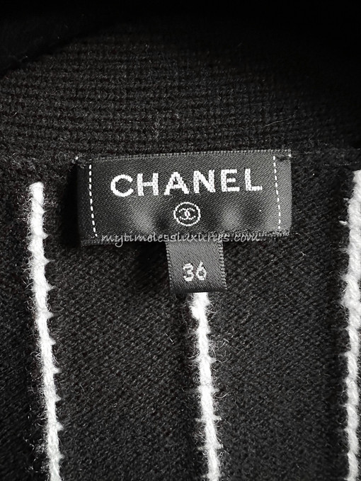 CHANEL 23P Logo Cashmere Cardigan 36 Black/ White - Timeless