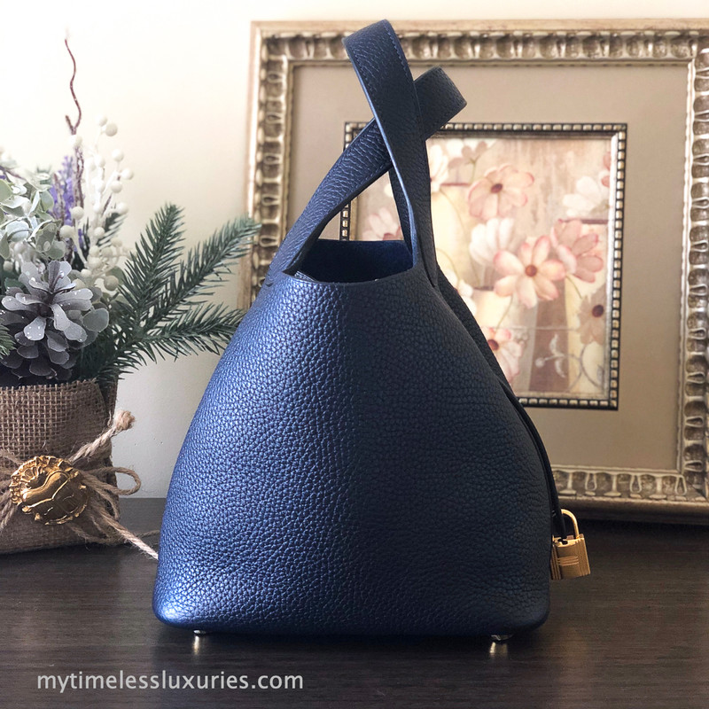 Hermes Picotin Lock 18 Bleu Nuit Taurillon Clemence Gold Hardware Timeless Luxuries