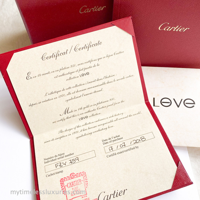 authentic cartier love bracelet certificate