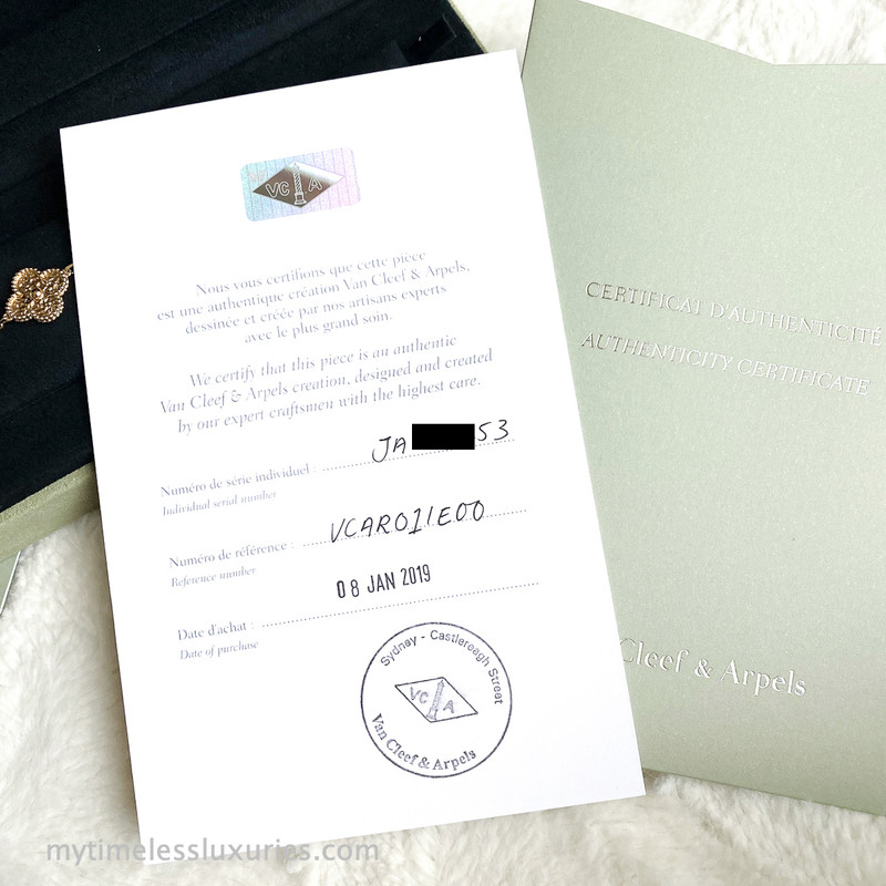 van cleef and arpels certificate of authenticity