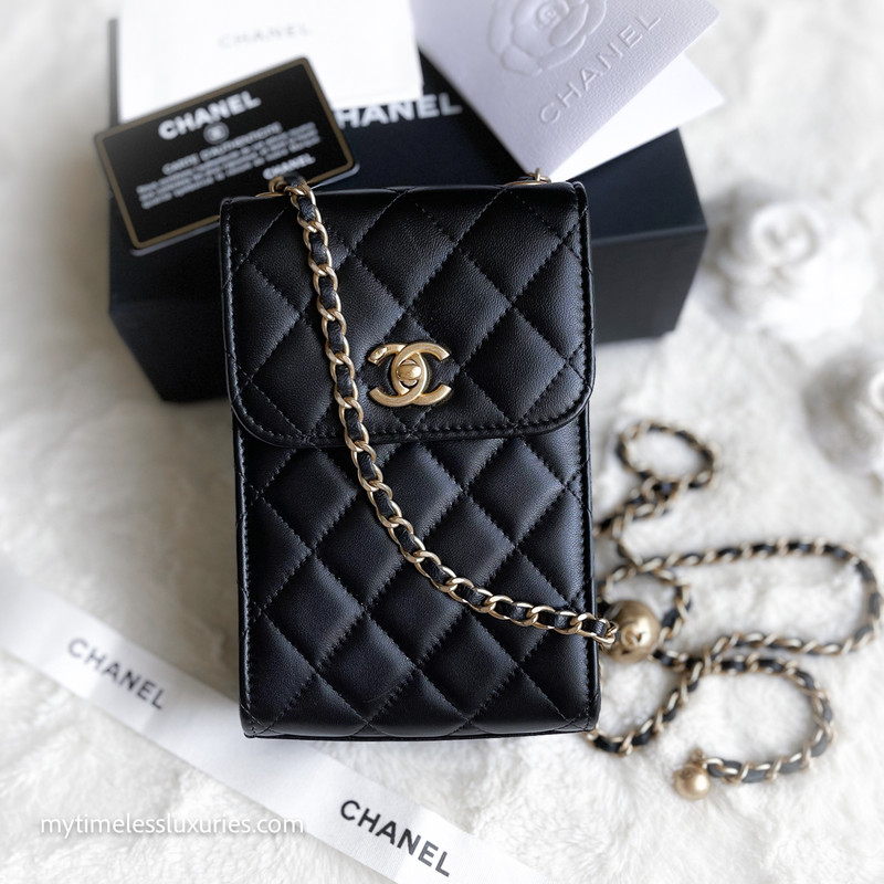 Chanel Pearl Crush Phone Holder Clutch Adjustable Chain Ghw Timeless Luxuries