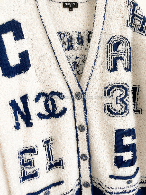 CHANEL 19P Varsity Logo Cardigan Beige