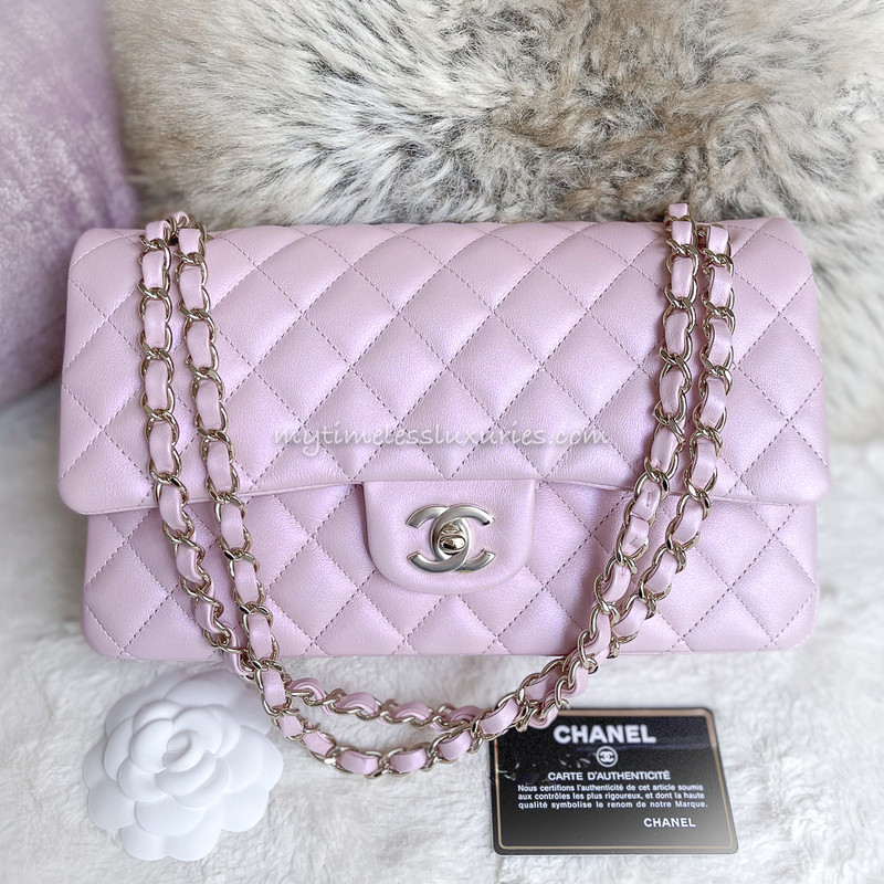 Chanel Vintage Sakura Pink Caviar Medium Classic Flap Silver HW   CamelliaCurate