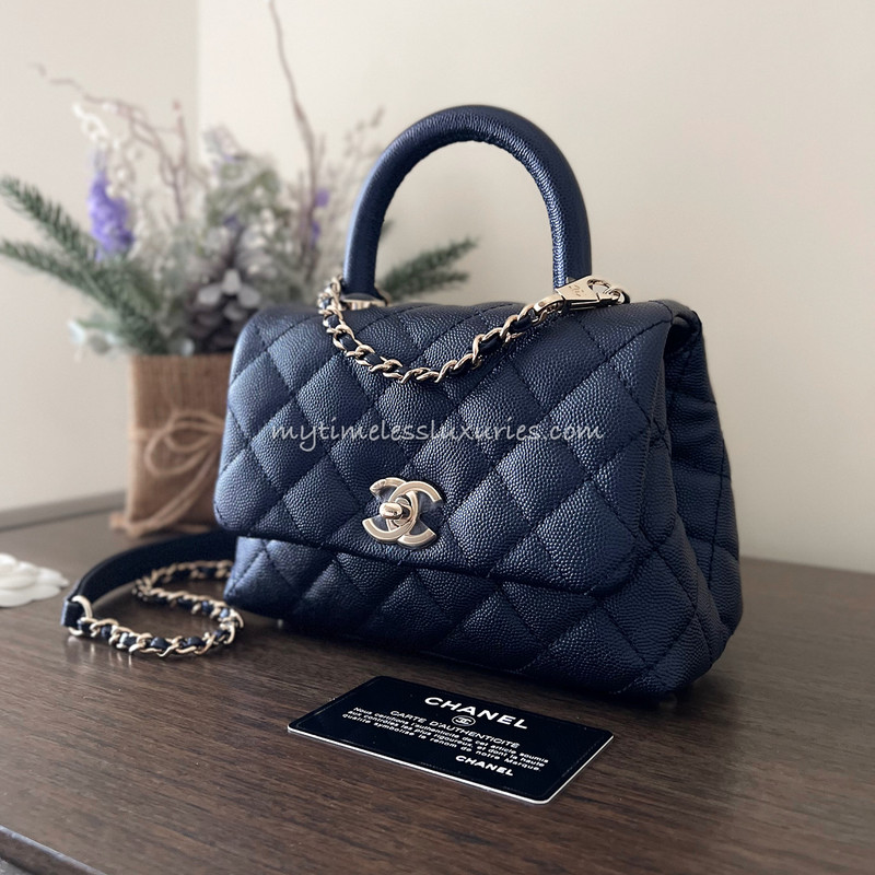 CHANEL 20K Iridescent Dk Blue Mini Coco Handle *New - Timeless Luxuries