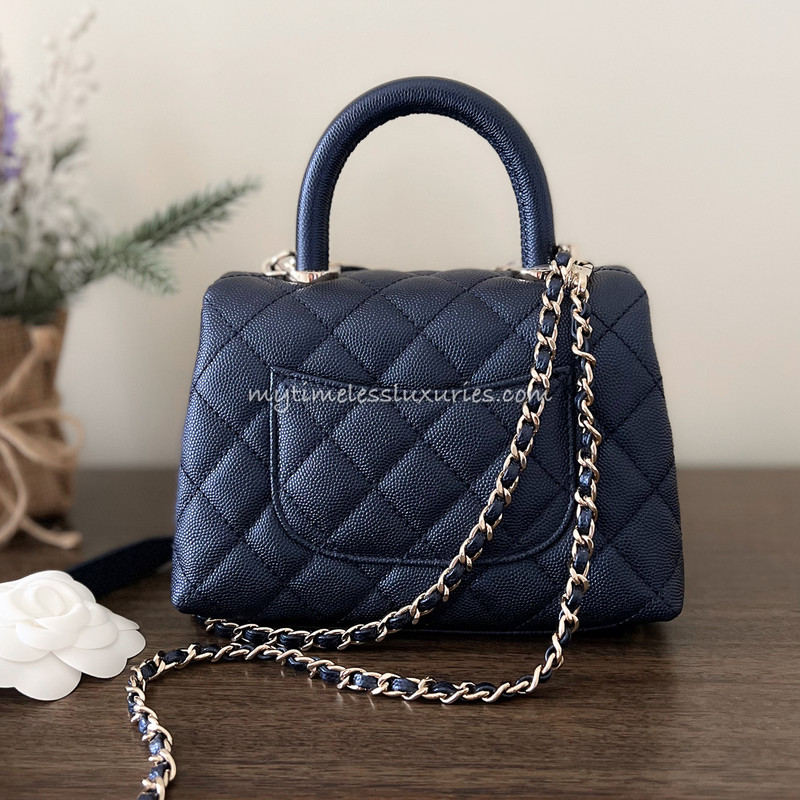 CHANEL 20K Iridescent Dk Blue Mini Coco Handle *New - Timeless Luxuries