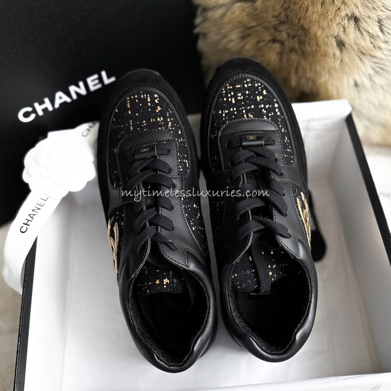 Chanel Black White CC Suede Sneakers  LuxuryPromise