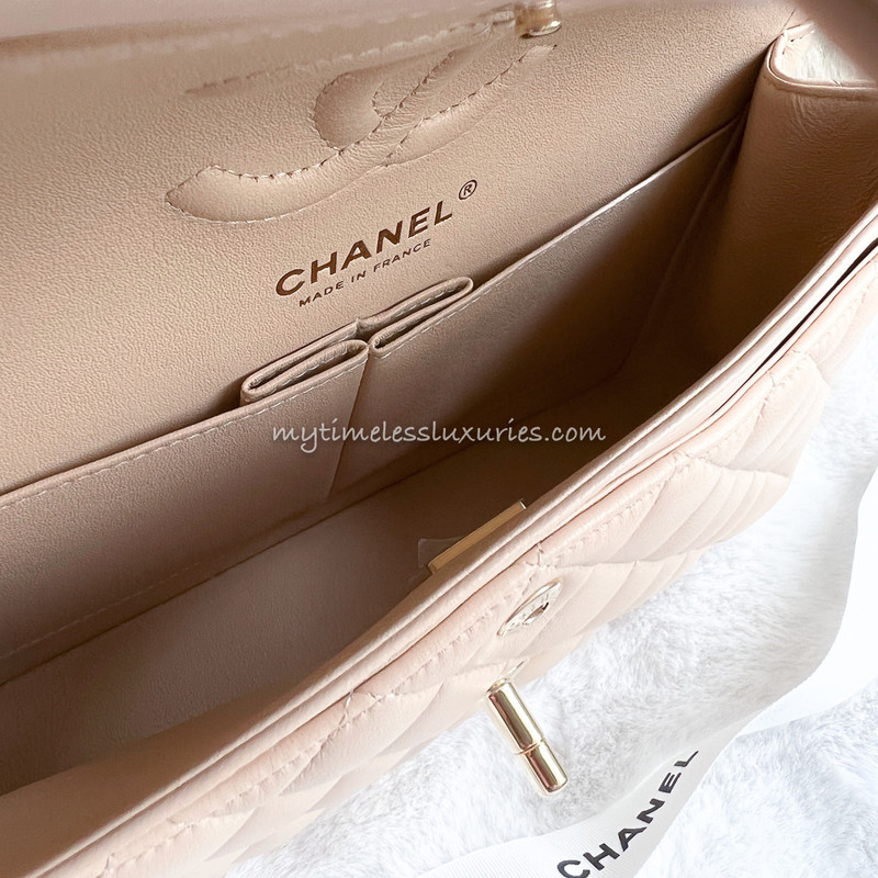 CHANEL Beige Clair Lambskin Small Classic Flap GHW *New - Timeless Luxuries