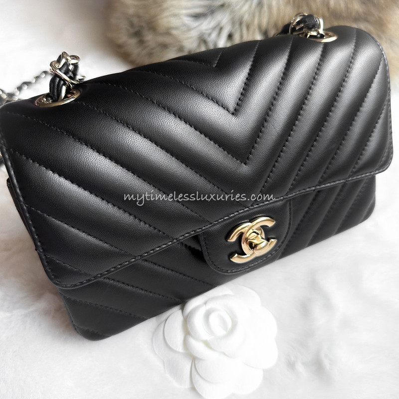 Authentic Chanel Mini Rectangle Black Caviar Chevron Silver Hardware  Luxury Bags  Wallets on Carousell