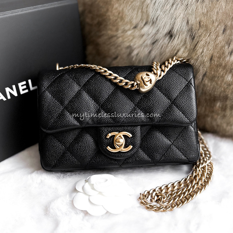 CHANEL 23P Black Caviar Mini Sweetheart Flap Bag *New - Timeless