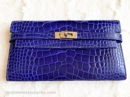 Hermès Hermes Bleu Paon Matte Alligator Classic Kelly Wallet Phw