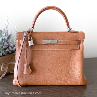 Hermès 32 cm White Togo Leather Kelly with Palladium For Sale at