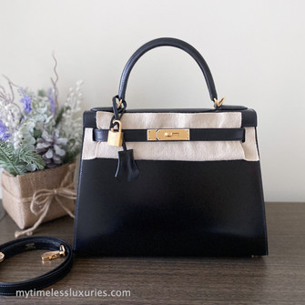 Hermes Kelly 28 Sellier Box Leather Black with Gold Hardware – Vault 55