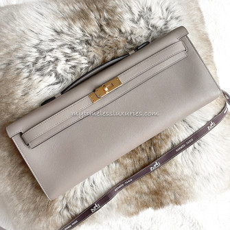 HERMES Kelly Cut Pochette Gris Asphalte Swift GHW Timeless Luxuries