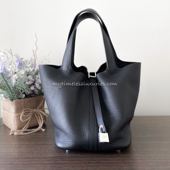 1000% AUTH!!! 🖤 HERMES PICOTIN 22 🖤 P22 NUIT BLACK STAMP A PHW