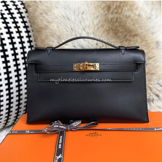 Hermès Kelly Pochette Clutch Etoupe Swift GHW from 100% authentic materials!