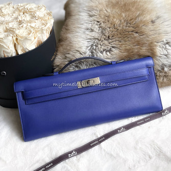 Hermes Kelly Cut Clutch Bag Blue Electric Epsom