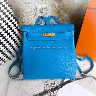 Hermès Kelly 22 Ado Backpack Blue Nuit Clemence Gold Hardware