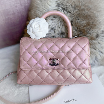 CHANEL 21K Iridescent Pink Small (Mini) Coco Handle *New