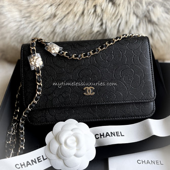 Chanel Camellia WOC Wallet On Chain Black Lambskin Leather at 1stDibs