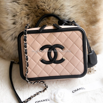 CHANEL Beige Black Caviar CC Filigree Medium Vanity Case Timeless Luxuries