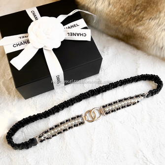 CHANEL 22C Runway Pearl & Leather Chain Belt/ Necklace 85 *New