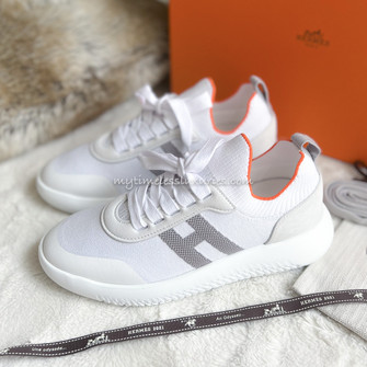 HERMES Crew Sneakers Blanc/ Gris 37 *New - Timeless Luxuries