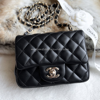 CHANEL Black Lambskin Square Mini Flap Bag LGHW - Timeless Luxuries