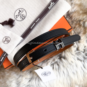 HERMES Pop H 15 Belt Black Epsom Rose Gold Hw 80 *New - Timeless