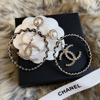 CHANEL 18B Pearls, Strass & Interlaced Leather CC Earrings