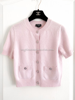 CHANEL 22P Short Sleeve Cashmere Cardigan 34 FR Lt Pink - Timeless Luxuries