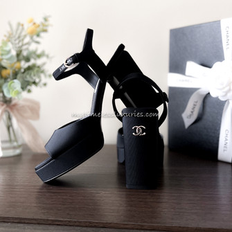 CHANEL 22S Runway CC Platform Sandals 37.5 *New - Timeless Luxuries