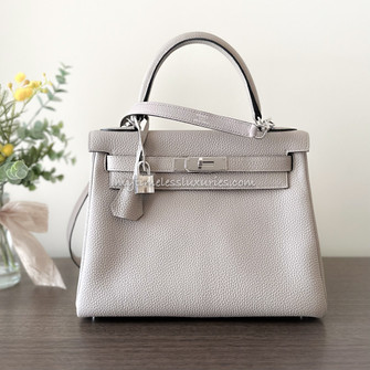 Hermès Kelly 25 Retourne Togo Gris Tourterelle GHW - Kaialux