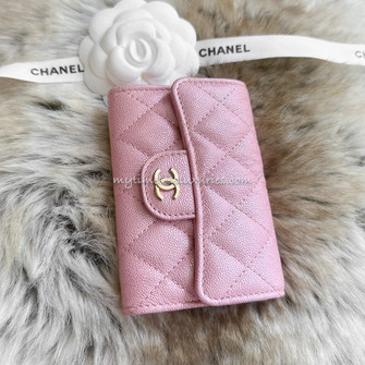 CHANEL 19S Iridescent Pink Flap Card Holder New Timeless Luxuries