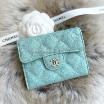 CHANEL 19C Tiffany Blue Caviar XL Card Holder Wallet *New