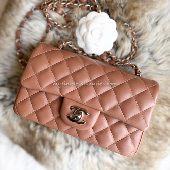 23P Caramel Chanel Mini Flap with top handle, Luxury, Bags