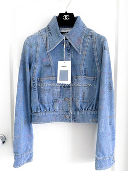 Chanel Blue Logo Printed Denim Button Front Jacket M Chanel | The Luxury  Closet