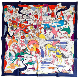 HERMES 2023 'Mille et Un Lapins' Silk Twill 90 Scarf *New