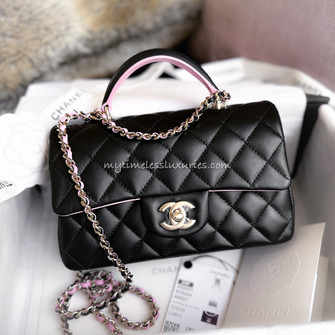CHANEL 23P Black/ Lilac Pink Mini Top Handle LGHW *New