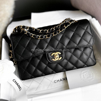 Chanel  Black Caviar Mini Rectangular Flap Bag with Light Gold