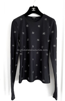 CHANEL 21K CC Logo Stretch Jersey Top 36 Black - Timeless