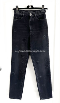 CHANEL 21P Logo Embossed High Waisted Jeans 40 Blue - Timeless Luxuries