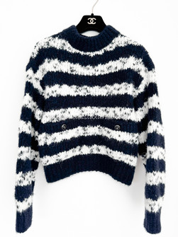 CHANEL 21B Striped Pullover Ecru/ Navy 34 - Timeless Luxuries