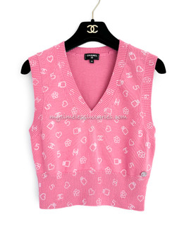 CHANEL 23C Logo Sleeveless Knit Top 34 - Timeless Luxuries