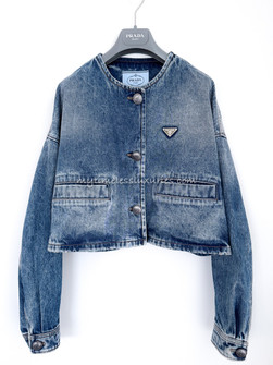 PRADA Denim Blouson Jacket Sky Blue - Timeless Luxuries