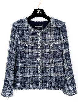 CHANEL 18P Fantasy Tweed Fringed Jacket 40 Blue - Timeless Luxuries