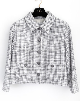 CHANEL 19C Fantasy Tweed Jacket 40 Ecru/ White/ Blue - Timeless