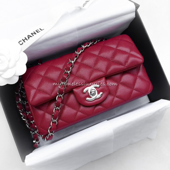 CHANEL 18B Raspberry Red Caviar Mini Rectangle *New - Timeless