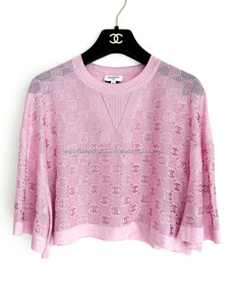 CHANEL トップス CHANEL 23P Rhinestone CC Knit Top Lt Pink - Timeless Luxuries
