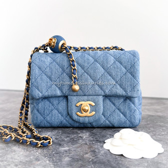 delete CHANEL Denim Pearl Crush Square Mini GHW *New