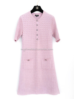 chanel pink knit dress & navy cashmere 2021 21S BELTED 38 S long sleeves CHANEL 17A Paris-Cosmopolite Knit Dress